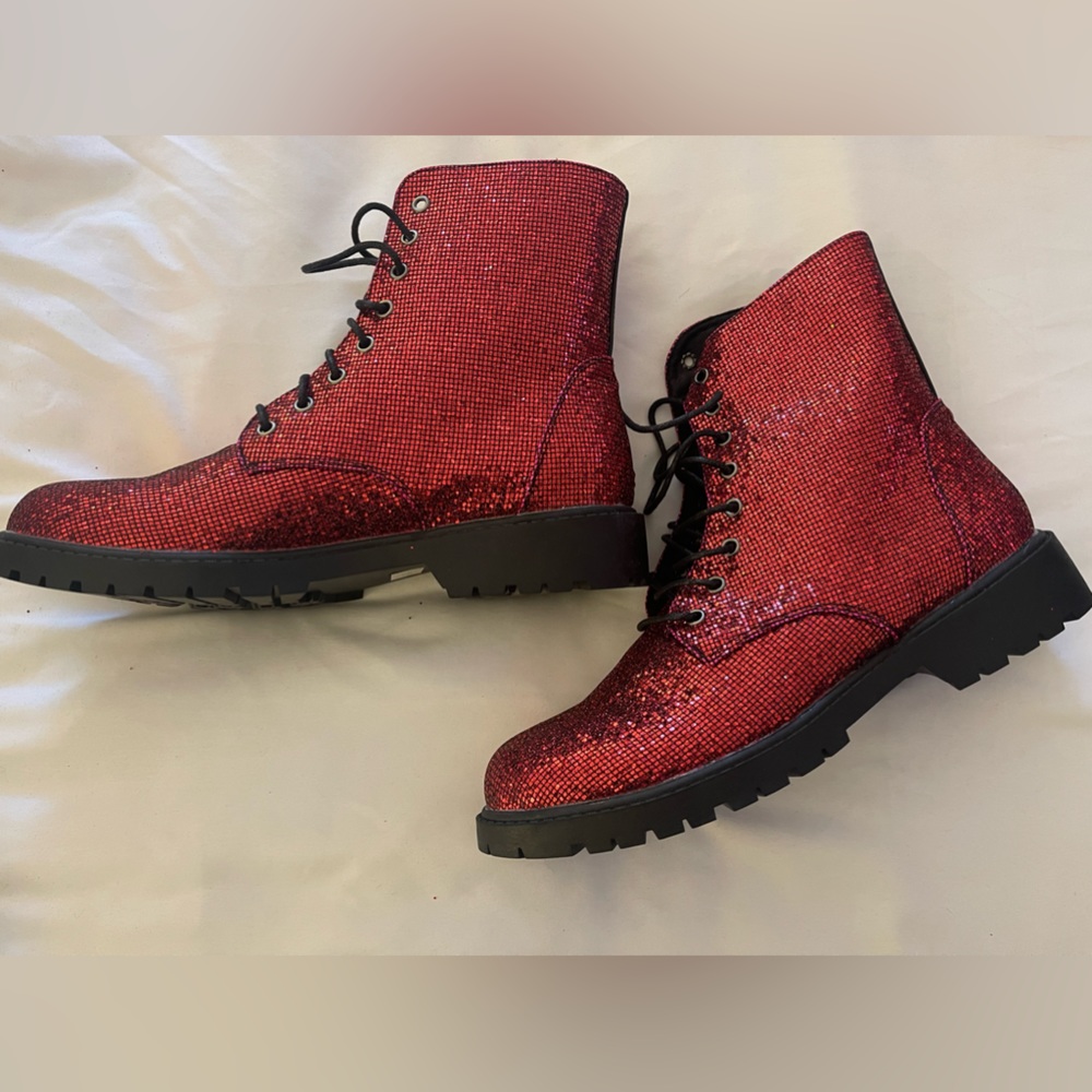 Red Sparkly Combat Boots